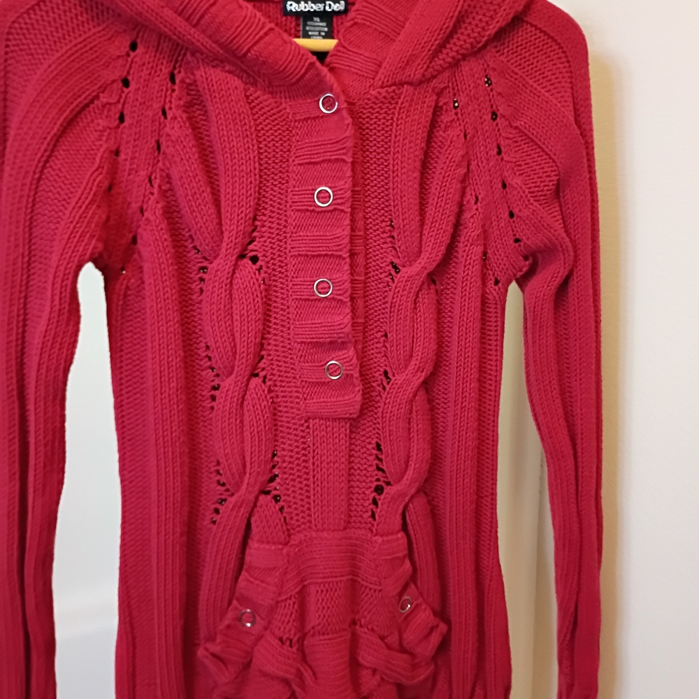 Rubber Doll Women's V-Neck Red Knit Sweater